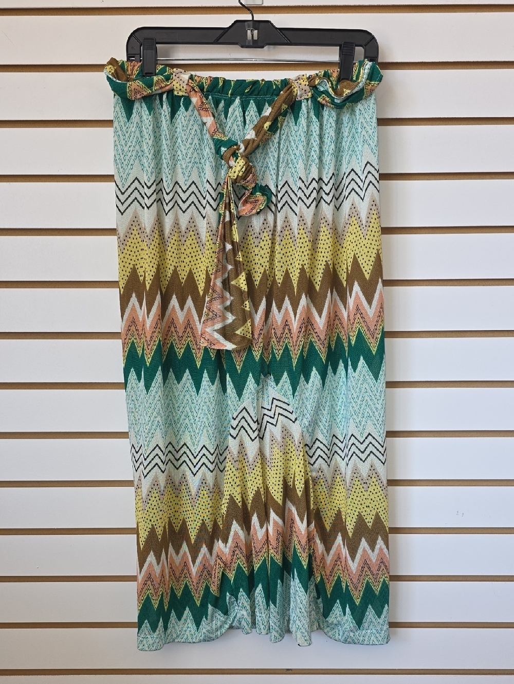 Chevron Cropped Wide Leg Tie Pants